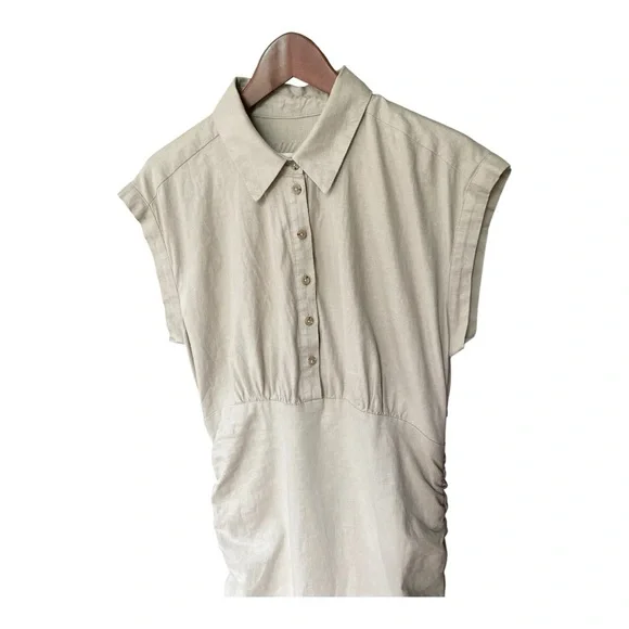 Anthropologie Tan Maxi Dress Polo Collar Dolman Sleeves - Picture 4 of 9